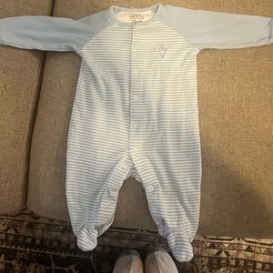 Baby sleeper stripped white and blue with footsies and back pocket size 3 month